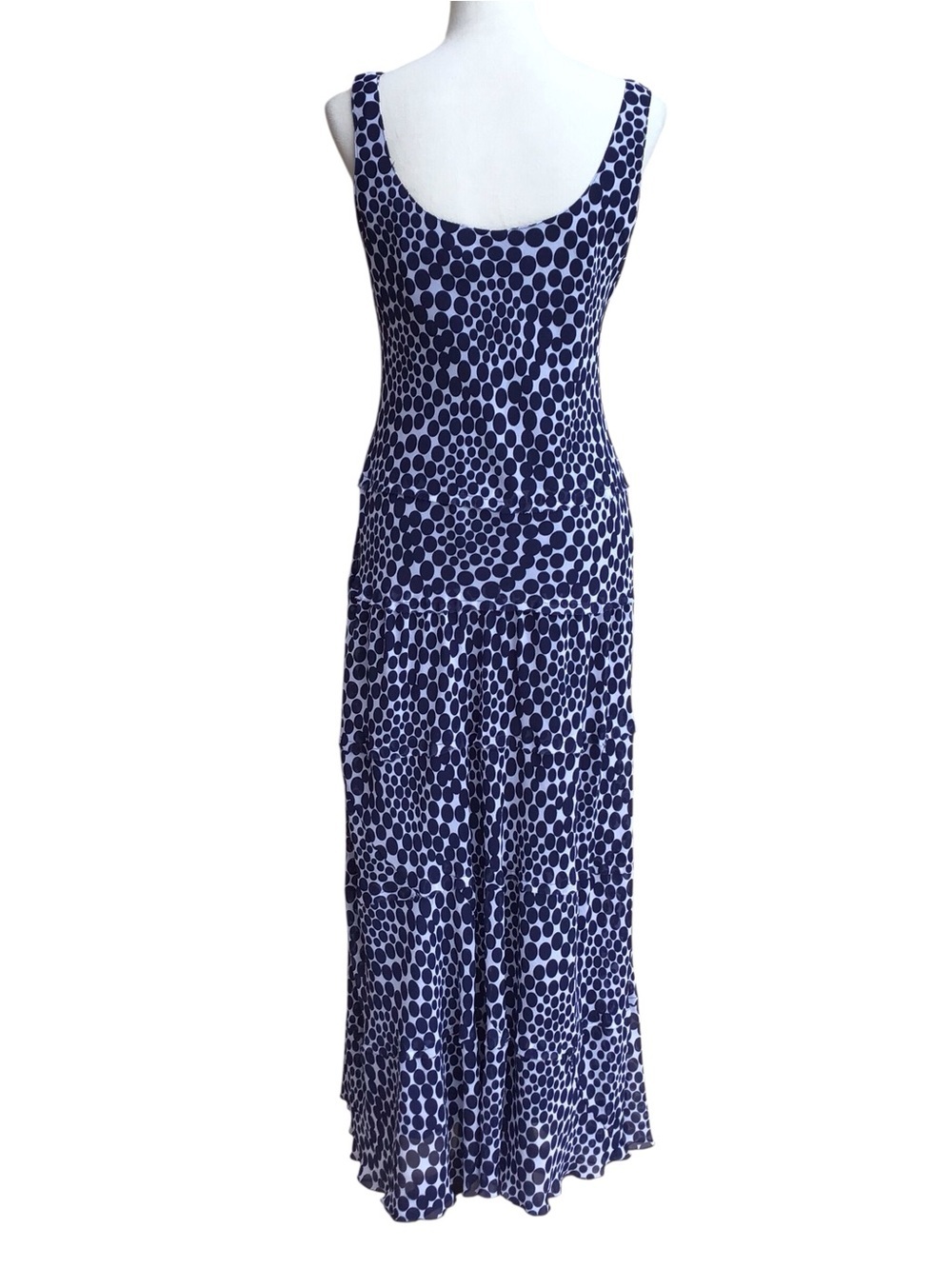Kasper Blue White Geometric Pattern Tiered Sleeveless Maxi Dress Size 10 - Picture 3 of 8